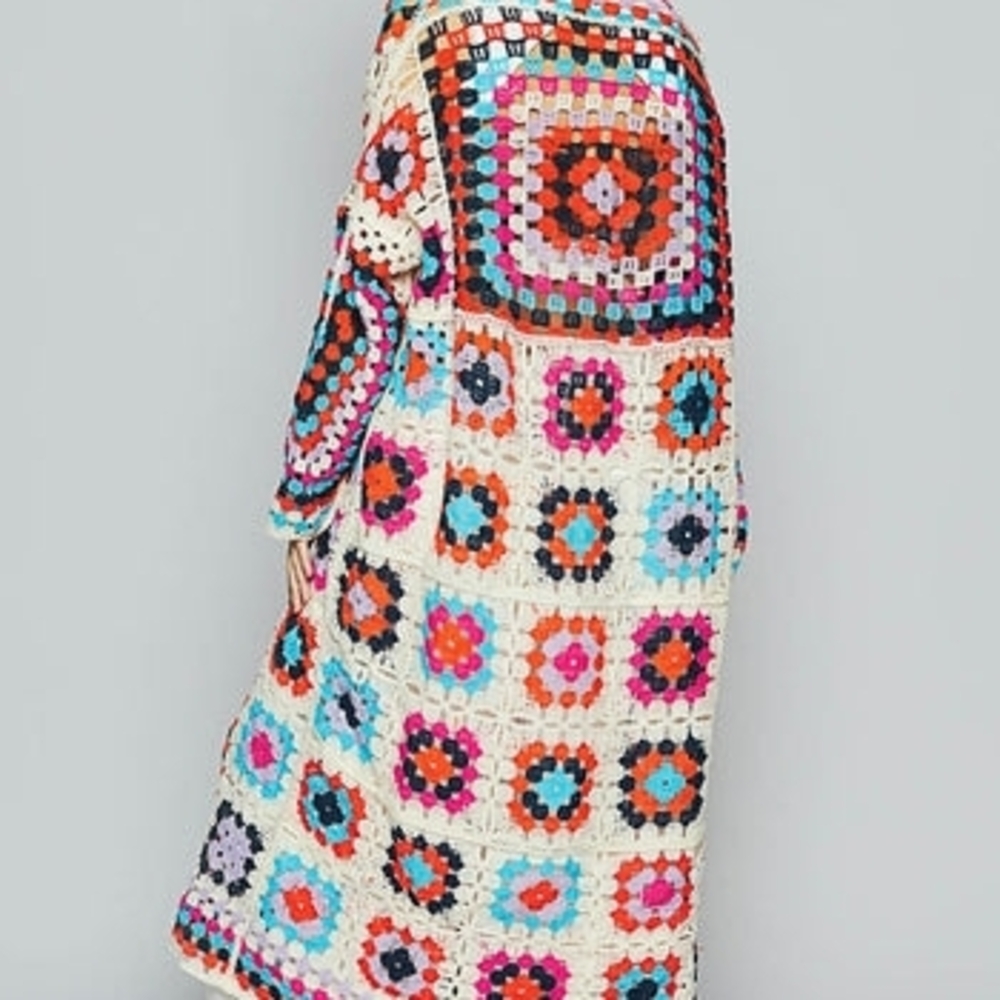 POL Crochet Granny Square Long Cardigan One Size New